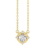 14K Yellow  Lab-Grown White Sapphire & .04 CTW Natural Diamond Halo-Style 18" Necklace Siddiqui Jewelers