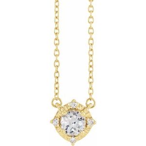 14K Yellow  Lab-Grown White Sapphire & .04 CTW Natural Diamond Halo-Style 18" Necklace Siddiqui Jewelers