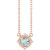 14K Rose Natural Aquamarine & .04 CTW Natural Diamond Halo-Style 18" Necklace Siddiqui Jewelers