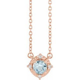 14K Rose Natural Aquamarine & .04 CTW Natural Diamond Halo-Style 18" Necklace Siddiqui Jewelers