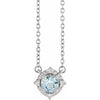 14K White Natural Aquamarine & .04 CTW Natural Diamond Halo-Style 18" Necklace Siddiqui Jewelers