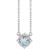 14K White Natural Aquamarine & .04 CTW Natural Diamond Halo-Style 18" Necklace Siddiqui Jewelers