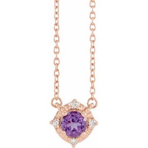 14K Rose Natural Amethyst & .04 CTW Natural Diamond Halo-Style 18" Necklace Siddiqui Jewelers
