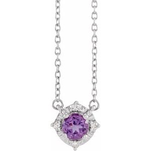 14K White Natural Amethyst & .04 CTW Natural Diamond Halo-Style 18" Necklace Siddiqui Jewelers