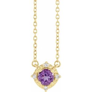 14K Yellow Natural Amethyst & .04 CTW Natural Diamond Halo-Style 18" Necklace Siddiqui Jewelers