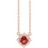 14K Rose Natural Mozambique Garnet & .04 CTW Natural Diamond Halo-Style 18" Necklace Siddiqui Jewelers