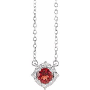 14K White Natural Mozambique Garnet & .04 CTW Natural Diamond Halo-Style 18" Necklace Siddiqui Jewelers