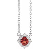 Sterling Silver Natural Mozambique Garnet & .04 CTW Natural Diamond Halo-Style 18" Necklace Siddiqui Jewelers