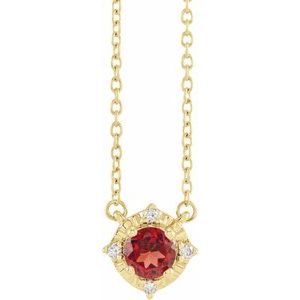 14K Yellow Natural Mozambique Garnet & .04 CTW Natural Diamond Halo-Style 18" Necklace Siddiqui Jewelers