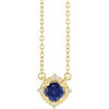14K Yellow Lab-Grown Blue Sapphire & .04 CTW Natural Diamond Halo-Style 18" Necklace Siddiqui Jewelers