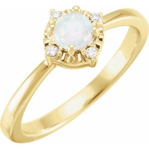 14K Yellow Lab-Grown White Opal & .04 CTW Natural Diamond Halo-Style Ring  Siddiqui Jewelers