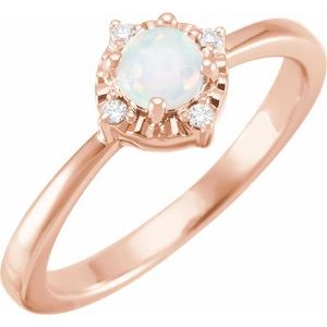 14K Rose Lab-Grown White Opal & .04 CTW Natural Diamond Halo-Style Ring  Siddiqui Jewelers