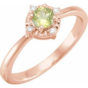14K Rose Natural Peridot & .04 CTW Natural Diamond Halo-Style Ring Siddiqui Jewelers