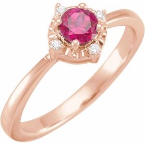14K Rose Lab-Grown Ruby & .04 CTW Natural Diamond Halo-Style Ring  Siddiqui Jewelers