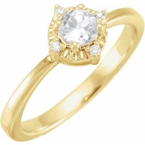 14K Yellow Lab-Grown White Sapphire & .04 CTW Natural Diamond Halo-Style Ring  Siddiqui Jewelers