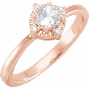 14K Rose Lab-Grown White Sapphire & .04 CTW Natural Diamond Halo-Style Ring  Siddiqui Jewelers