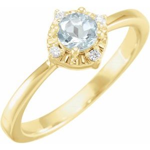 14K Yellow Natural Aquamarine & .04 CTW Natural Diamond Halo-Style Ring Siddiqui Jewelers