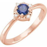 14K Rose Lab-Grown Blue Sapphire & .04 CTW Natural Diamond Halo-Style Ring  Siddiqui Jewelers