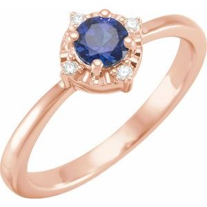 14K Rose Lab-Grown Blue Sapphire & .04 CTW Natural Diamond Halo-Style Ring  Siddiqui Jewelers