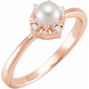 14K Rose Cultured White Freshwater Pearl & .04 CTW Natural Diamond Halo-Style Ring Siddiqui Jewelers