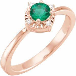 14K Rose Lab-Grown Emerald & .04 CTW Natural Diamond Halo-Style Ring  Siddiqui Jewelers