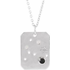 14K White Natural Black Spinel & .01 Natural Diamond Aquarius Constellation 16-18" Necklace Siddiqui Jewelers