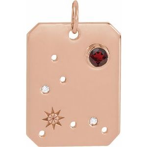 14K Rose Natural Mozambique Garnet & .01 Natural Diamond Pisces Constellation Pendant Siddiqui Jewelers
