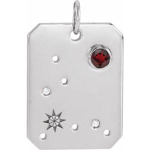 Sterling Silver Natural Mozambique Garnet & .01 Natural Diamond Pisces Constellation Pendant Siddiqui Jewelers