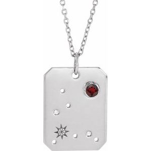 14K White Natural Mozambique Garnet & .01 Natural Diamond Pisces Constellation 16-18" Necklace Siddiqui Jewelers