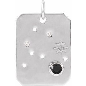 14K White Natural Black Spinel & .01 Natural Diamond Aquarius Constellation Pendant Siddiqui Jewelers