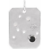 Platinum Natural Black Spinel & .01 Natural Diamond Aquarius Constellation Pendant Siddiqui Jewelers
