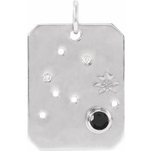 Platinum Natural Black Spinel & .01 Natural Diamond Aquarius Constellation Pendant Siddiqui Jewelers