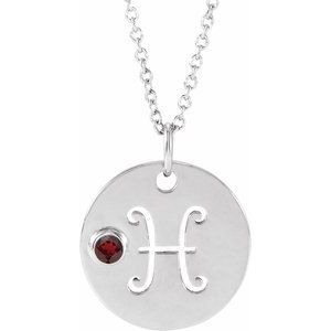 Sterling Silver Natural Mozambique Garnet Pisces Zodiac 16-18" Necklace Siddiqui Jewelers