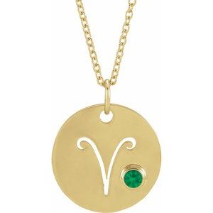 14K Yellow Natural Emerald Aries Zodiac 16-18" Necklace Siddiqui Jewelers
