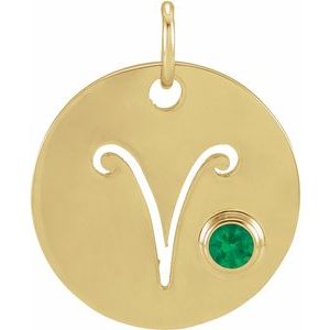 14K Yellow Natural Emerald Aries Zodiac Pendant Siddiqui Jewelers