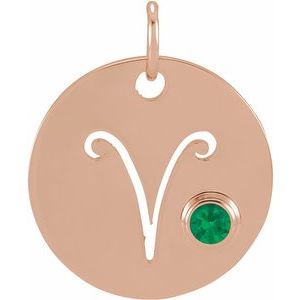 14K Rose Natural Emerald Aries Zodiac Pendant Siddiqui Jewelers