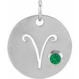 14K White Natural Emerald Aries Zodiac Pendant Siddiqui Jewelers