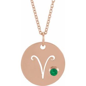 14K Rose Natural Emerald Aries Zodiac 16-18" Necklace Siddiqui Jewelers