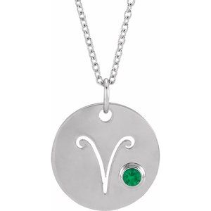 Sterling Silver Natural Emerald Aries Zodiac 16-18" Necklace Siddiqui Jewelers