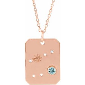 14K Rose Natural Aquamarine & .01 Natural Diamond Cancer Constellation 16-18" Necklace Siddiqui Jewelers