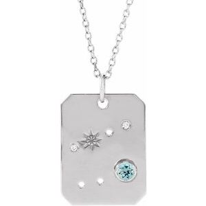 Sterling Silver Natural Aquamarine & .01 Natural Diamond Cancer Constellation 16-18" Necklace Siddiqui Jewelers
