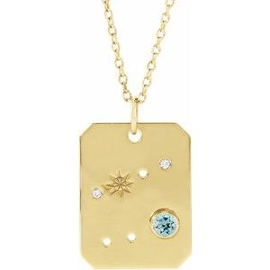14K Yellow Natural Aquamarine & .01 Natural Diamond Cancer Constellation 16-18" Necklace Siddiqui Jewelers