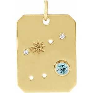 14K Yellow Natural Aquamarine & .01 Natural Diamond Cancer Constellation Pendant Siddiqui Jewelers