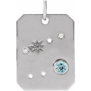 14K White Natural Aquamarine & .01 Natural Diamond Cancer Constellation Pendant Siddiqui Jewelers