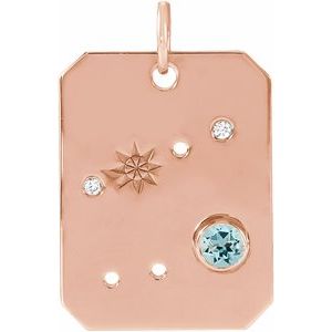 14K Rose Natural Aquamarine & .01 Natural Diamond Cancer Constellation Pendant Siddiqui Jewelers