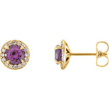 14K Yellow 5 mm Round Amethyst & 1/6 CTW Diamond Earrings - Siddiqui Jewelers