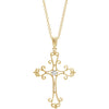 14K Yellow  .06 CTW Diamond Vintage-Inspired Cross 18" Necklace - Siddiqui Jewelers