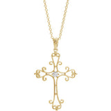 14K Yellow  .06 CTW Diamond Vintage-Inspired Cross 18" Necklace - Siddiqui Jewelers