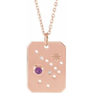 14K Rose Natural Amethyst & .01 Natural Diamond Sagittarius Constellation 16-18" Necklace Siddiqui Jewelers