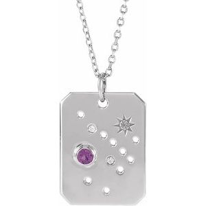 Platinum Natural Amethyst & .01 Natural Diamond Sagittarius Constellation 16-18" Necklace Siddiqui Jewelers